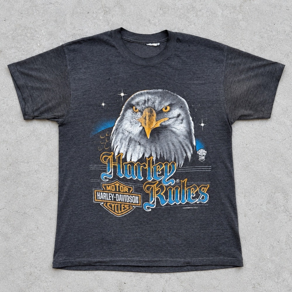 Vintage 80s Harley Davidson Harley Rules Eagle T Shirt Charcoal Single Stitch L